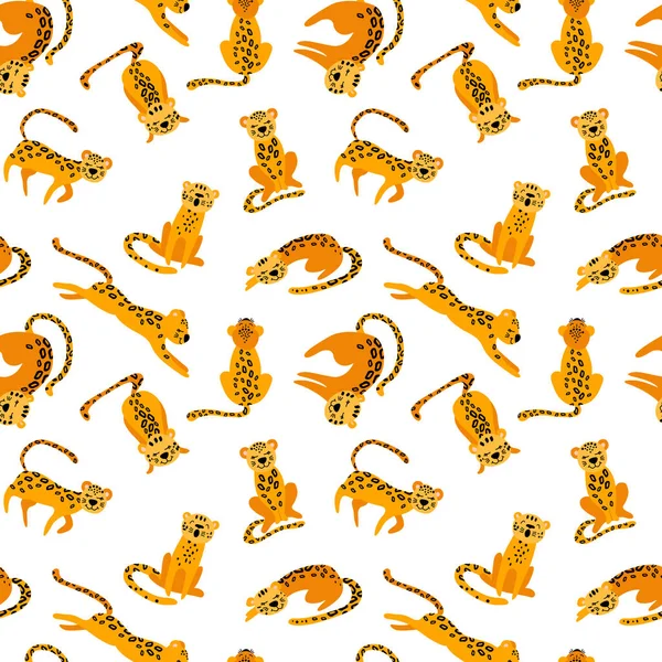 Бесшовный рисунок с милыми мультяшными леопардами — стоковый вектор