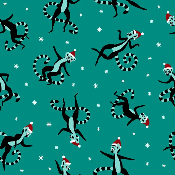 Cristmas sömlöst mönster med söta lemurer — Stock vektor