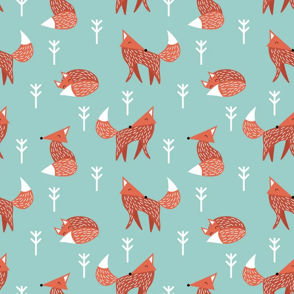 Pattern with foxes in scandinavian style — Stock Vector