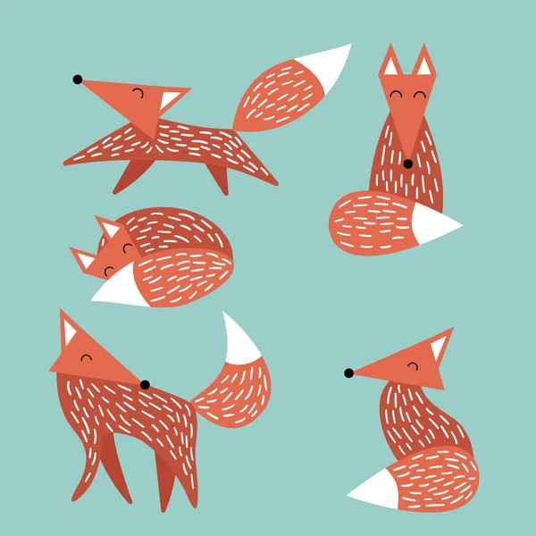 Ensemble de renards mignons dans un style scandinave — Image vectorielle