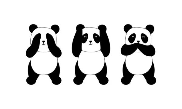 Ensemble de trois ours panda mignons — Image vectorielle
