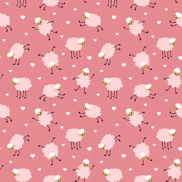 Girlish seamless pattern with cute sheep — Stock vektor