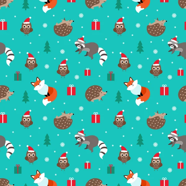 Patrón sin costura de Navidad con animales del bosque — Vector de stock