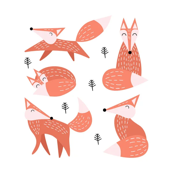 Ensemble de renards mignons isolés sur fond blanc — Image vectorielle