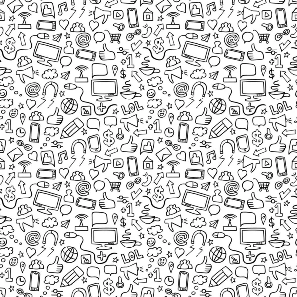 Padrão sem emenda doodle mídia social —  Vetores de Stock