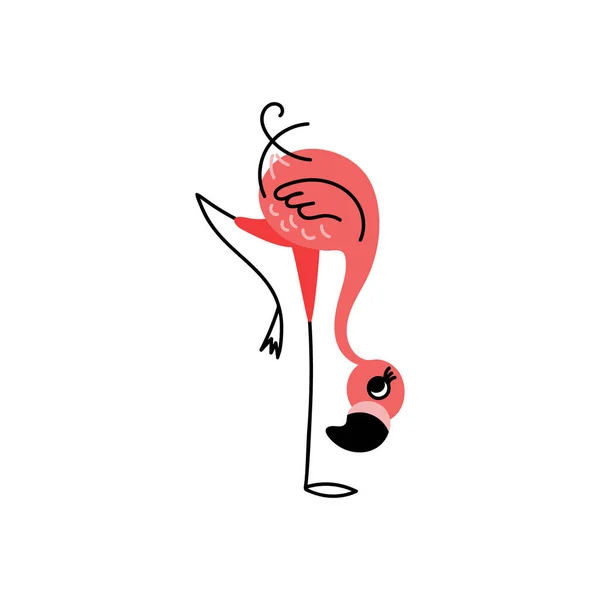 Leuke flamingo met hoofd tegen de grond — Stockvector
