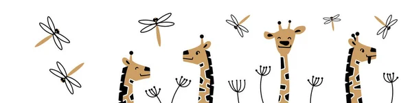 Banner web con cabezas de jirafa de dibujos animados lindo — Archivo Imágenes Vectoriales