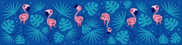 Şirin flamingoları olan tropikal web afişi — Stok Vektör