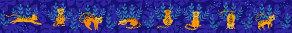 Banner de web longa com leopardos de desenhos animados bonitos —  Vetores de Stock