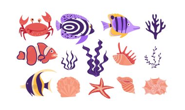 Sualtı tropikal yaratıklar ve nesneler