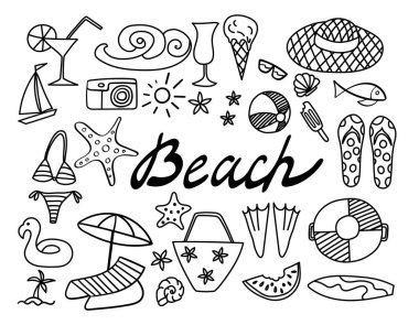 Yaz sahili el çizimi simgeler