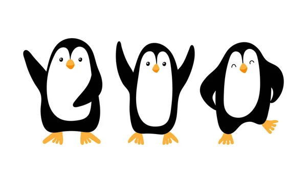 Lindos pingüinos de dibujos animados aislados sobre fondo blanco — Vector de stock