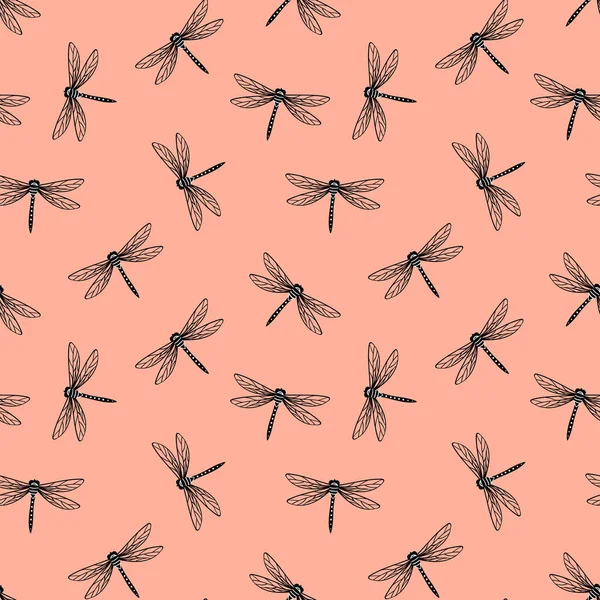 Frivoler Print mit Libelle auf rosa Hintergrund — Stockvektor