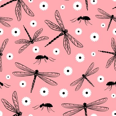 Böceklerle ve papatyalarla doğa kusursuz desen