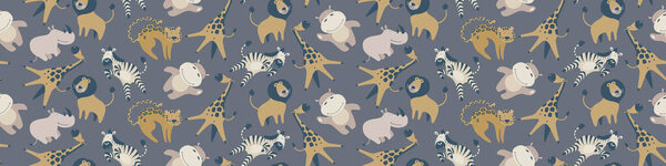 Seamless border with cute african animals