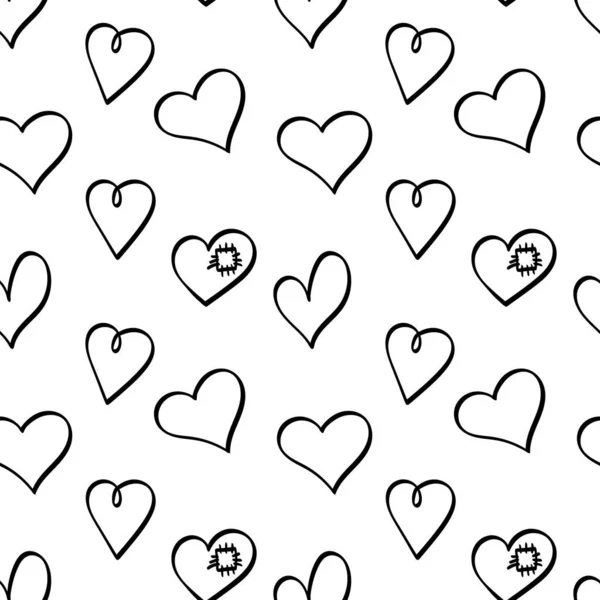 Formes de coeur motif sans couture sur fond blanc — Image vectorielle