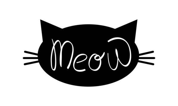 Cat face silhouette with meow lettering inside