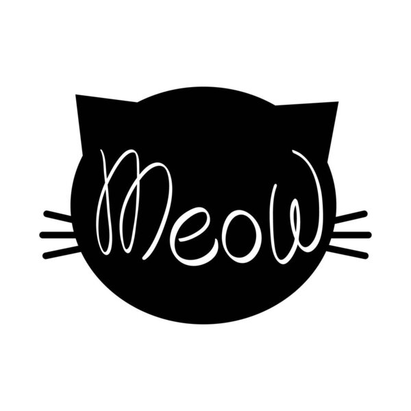 Cat head silhouette with meow lettering