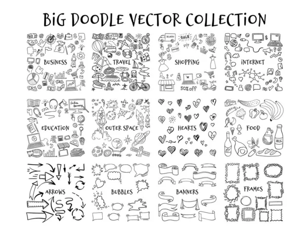 Grande collezione disegnata a mano doodle — Vettoriale Stock