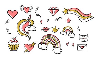 Bir dizi kız moda karalamaları.