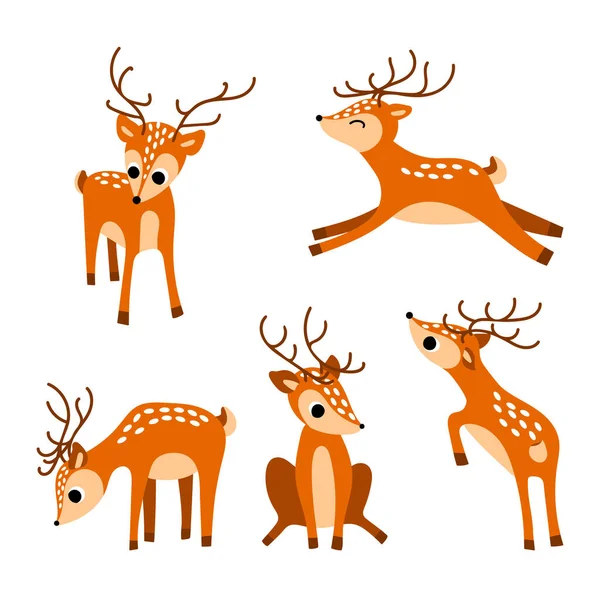 Mignon dessin animé cerfs collection — Image vectorielle