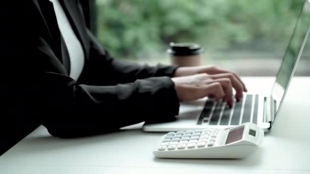 Business Woman Black Suit Typing Laptop Concept Working Home — Stock Video