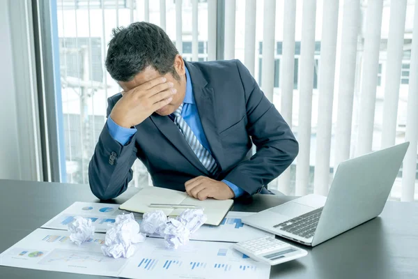 Businessman Acted Tired Stress Anxiety Frustrated Business Crisis Paperwork Paper — Stock Photo, Image