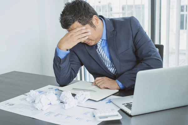 Businessman Acted Tired Stress Anxiety Frustrated Business Crisis Paperwork Paper — Stock Photo, Image