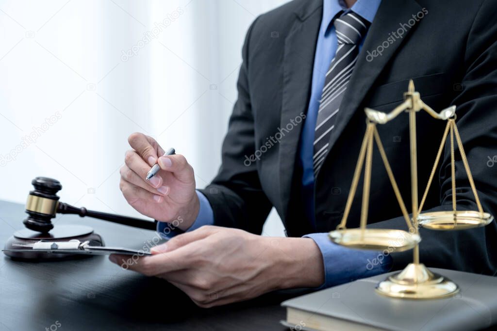 Picture of the male lawyer is providing service to consult business dispute.