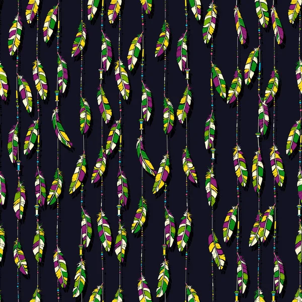 Pärlor och fjädrar festligt mönster — Stock vektor
