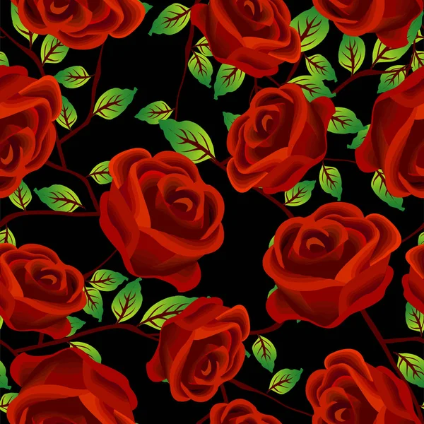Rosas sobre patrón negro — Vector de stock
