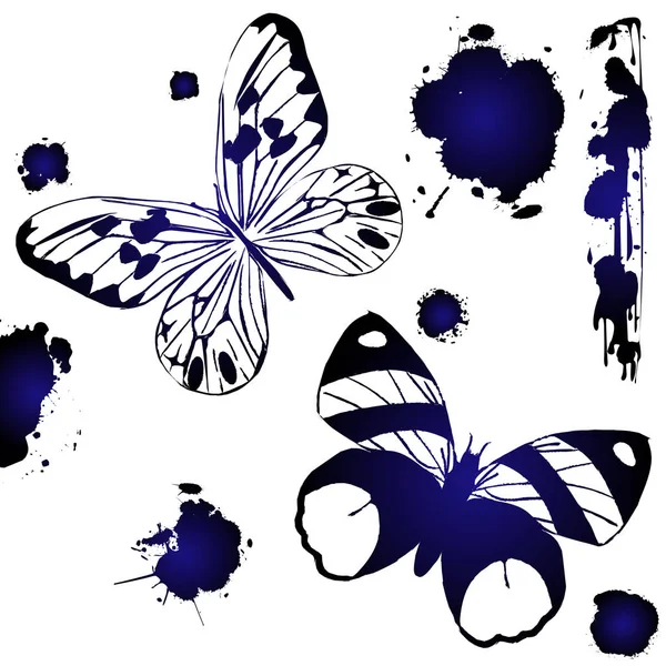 Papillons à encre bleue — Image vectorielle