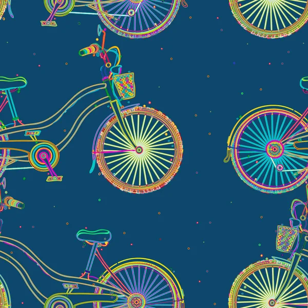 Diseño caprichoso del patrón de bicicletas de colores — Archivo Imágenes Vectoriales