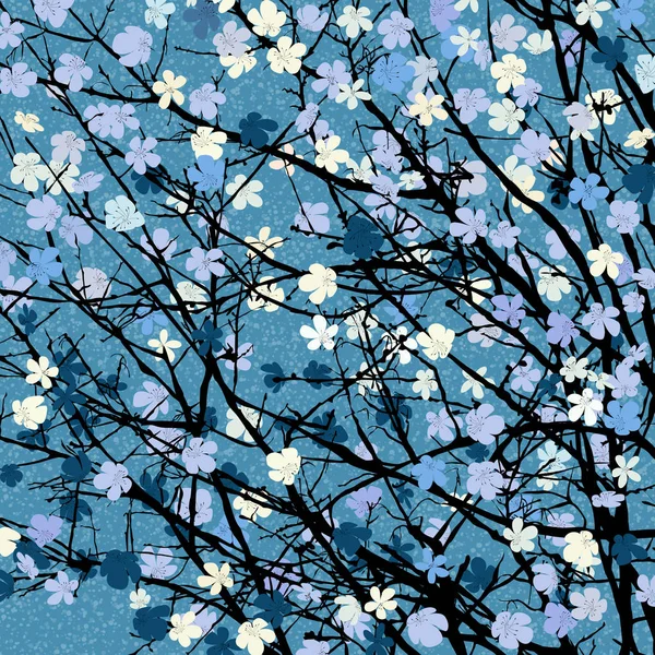 Blå blommig Tree Print — Stock vektor
