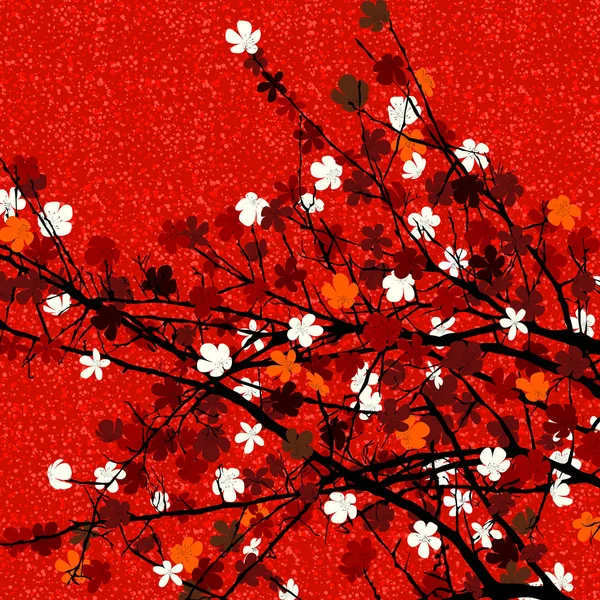 红色花卉树印花 — 图库矢量图片