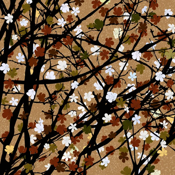 Sepia estampado floral del árbol — Vector de stock