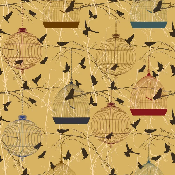 Composición de la jaula de aves sin costuras — Archivo Imágenes Vectoriales