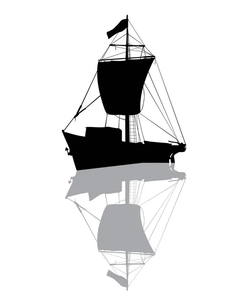 Piccola silhouette della nave da pesca — Vettoriale Stock