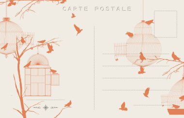 Vintage kuşlar kartpostal