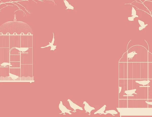 Vogels en vogelkooien briefkaart 4 — Stockvector