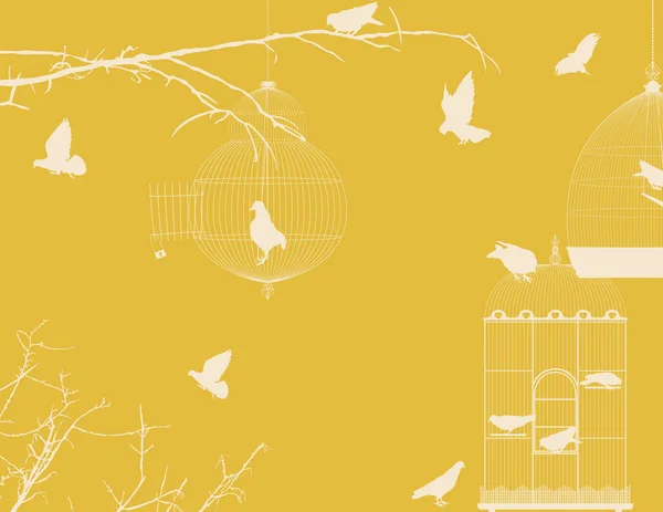 Vogels en vogelkooien briefkaart 7 — Stockvector