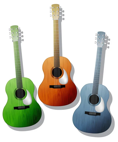 Guitarras de colores, ilustración vectorial — Vector de stock