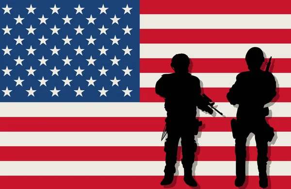 Silahlı asker ve bayrak — Stok Vektör