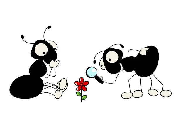 Zwei Ameisen und Blume — Stockvektor