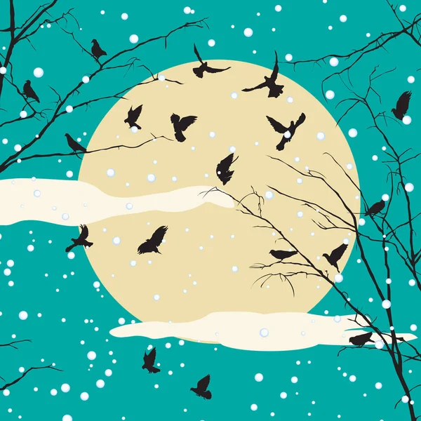 Kuş ve ağaç silhouettes — Stok Vektör