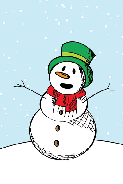 Happy snow man sketch — Stockvector