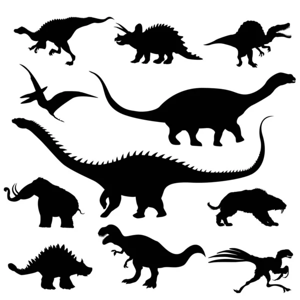 Coleção de silhuetas de dinossauros — Vetor de Stock