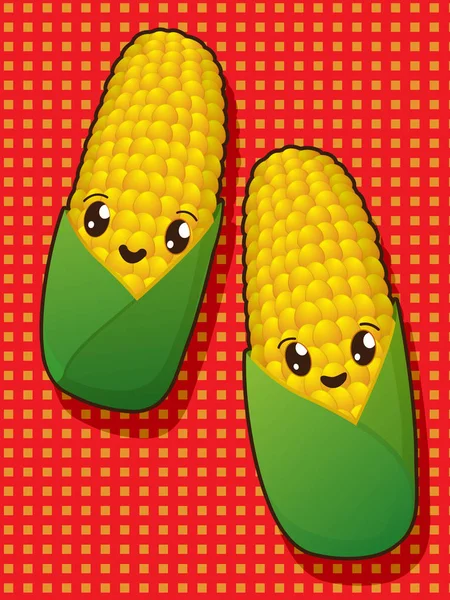 Iconos de maíz Kawaii — Vector de stock