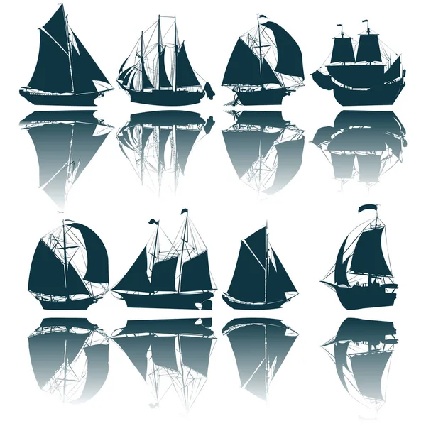 Силуэты парусных судов — стоковый вектор