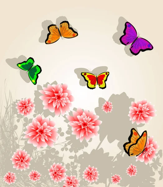 Blume und Schmetterling — Stockvektor